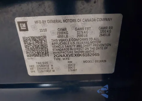 2019 Chevrolet Equinox Lt from USA, damaged, VIN 2GNAXVEX0K6182965